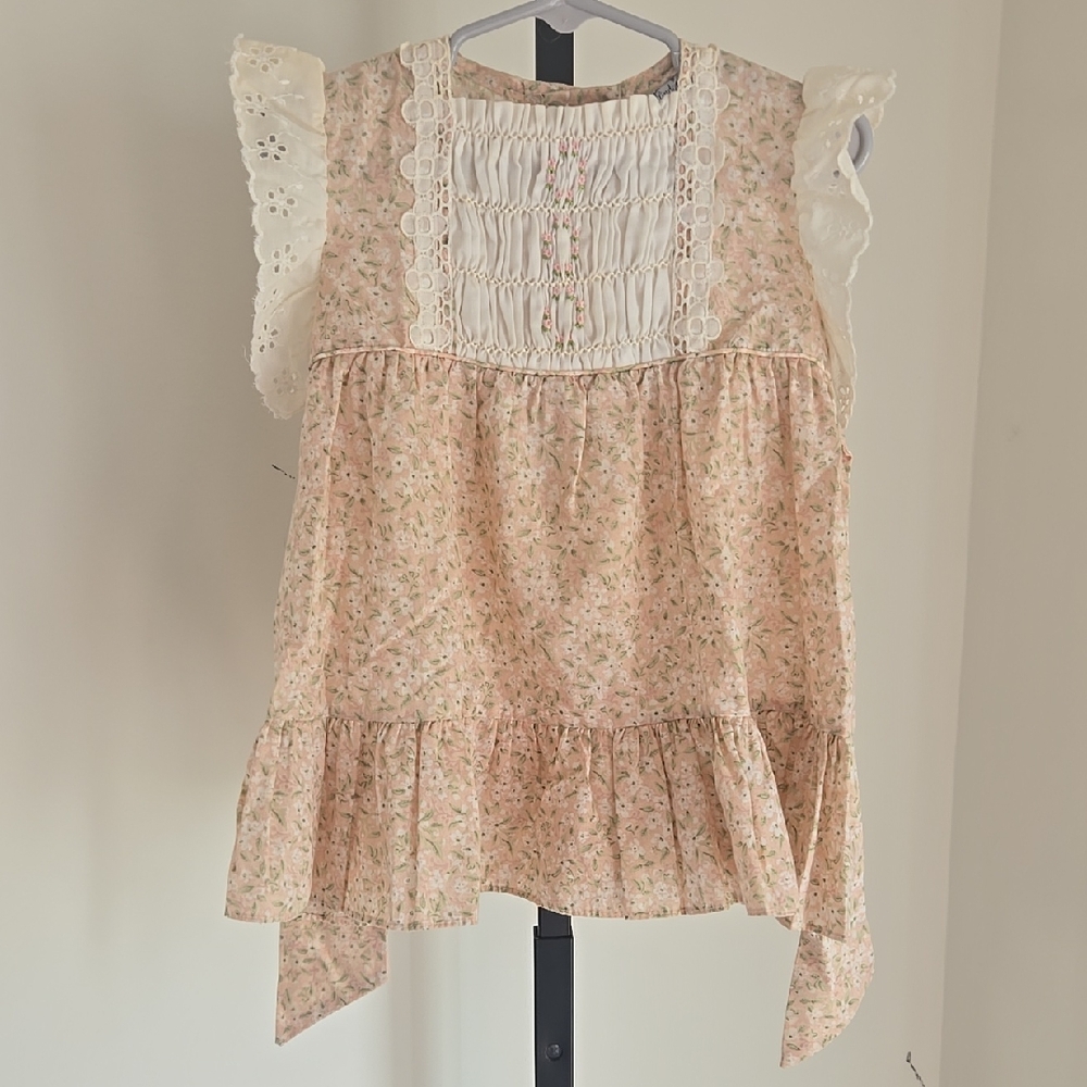 Vintage Floral Hand Smocked Ruffle Peplum Dress Size:3T